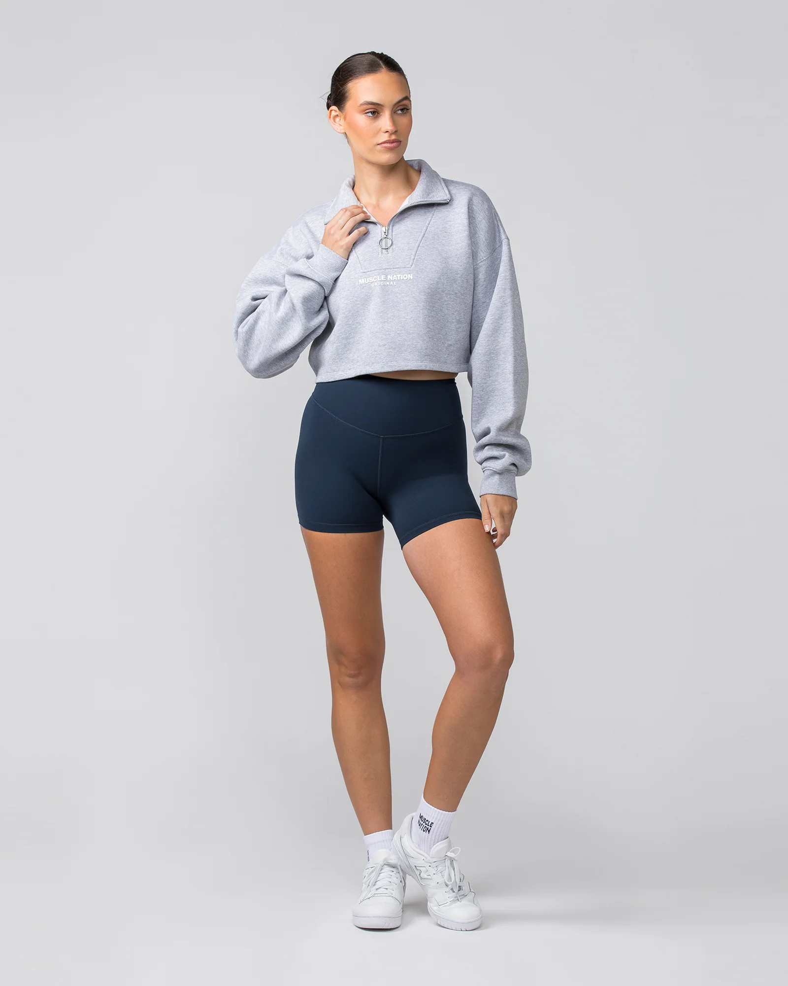 Cropped Quarter Zip - Light Grey Marl - Image 6