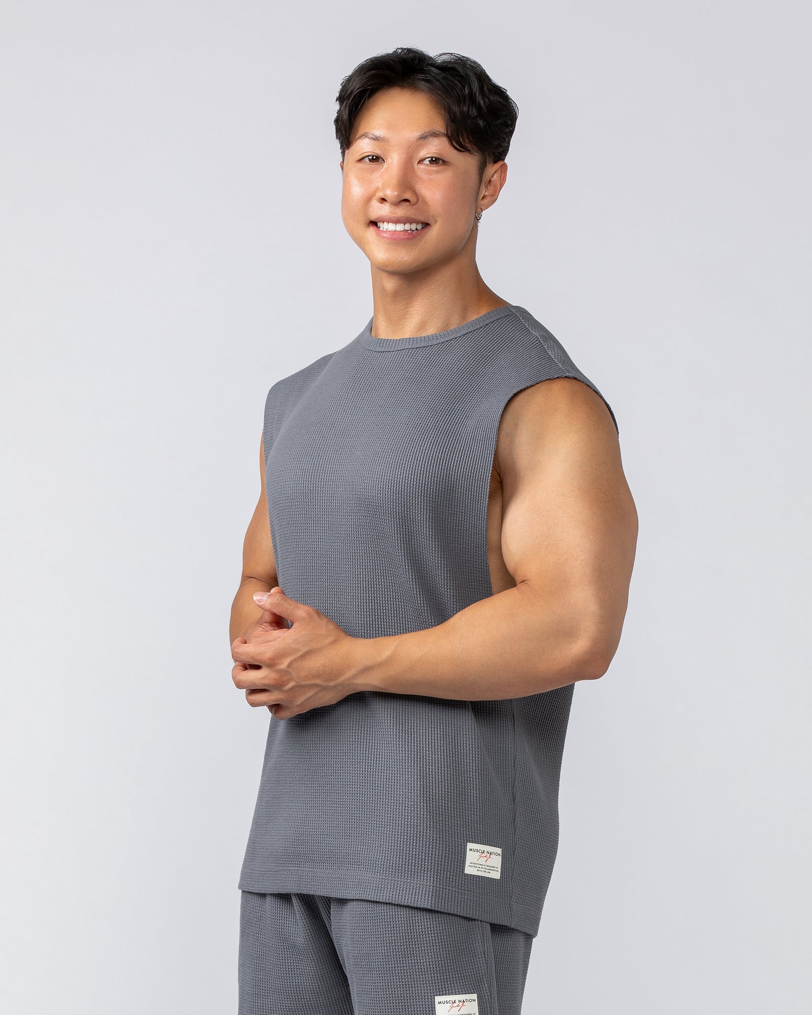 Lee Lem Short Boxy Waffle Muscle Tank - Platinum Grey - Image 3