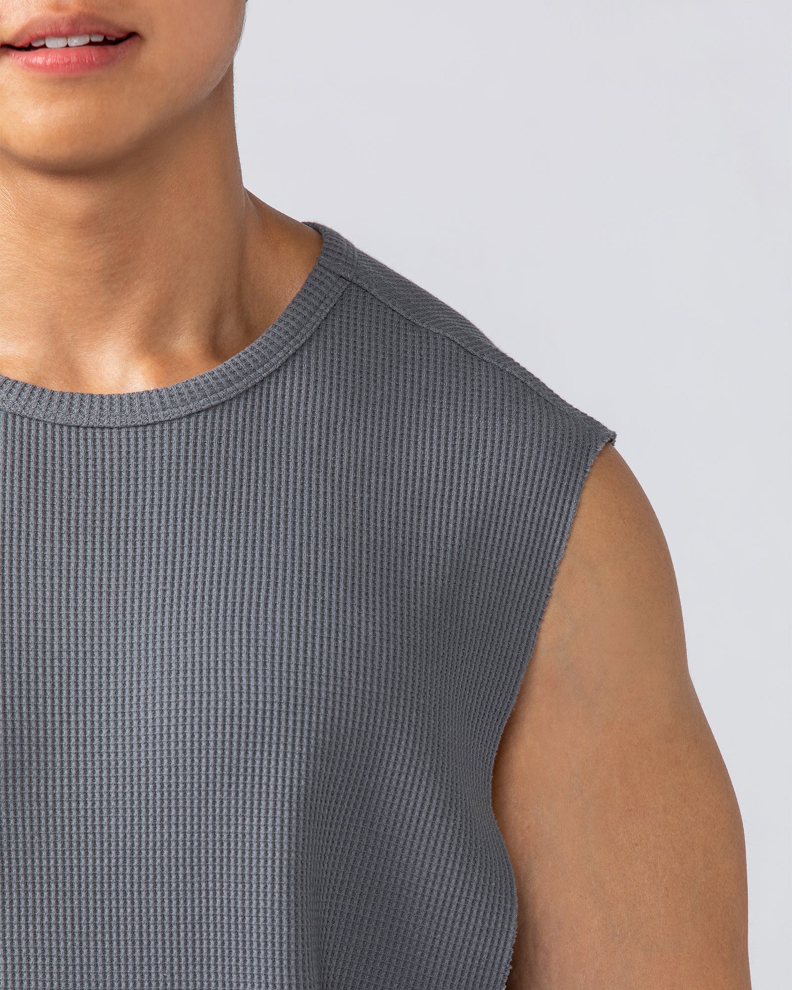 Lee Lem Short Boxy Waffle Muscle Tank - Platinum Grey - Image 4