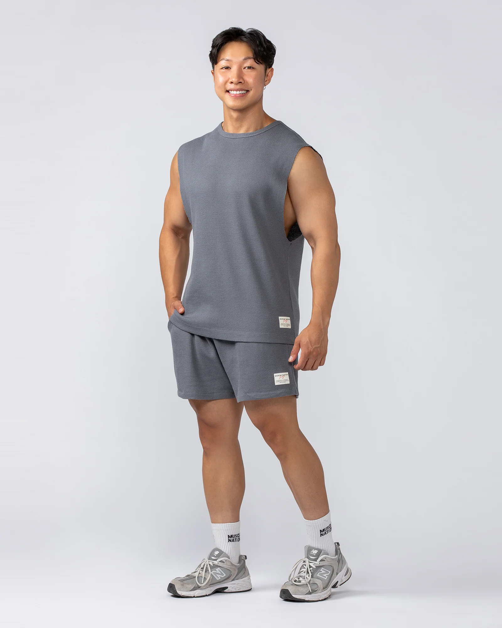 Lee Lem Short Boxy Waffle Muscle Tank - Platinum Grey - Image 7